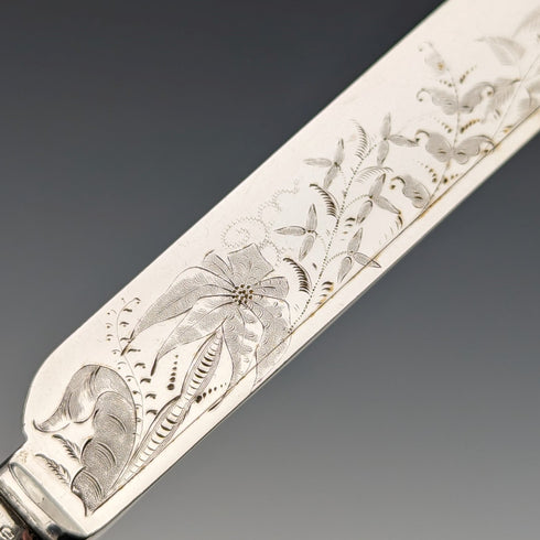 約 1860 年英國古董純銀手柄甜點餐具一對